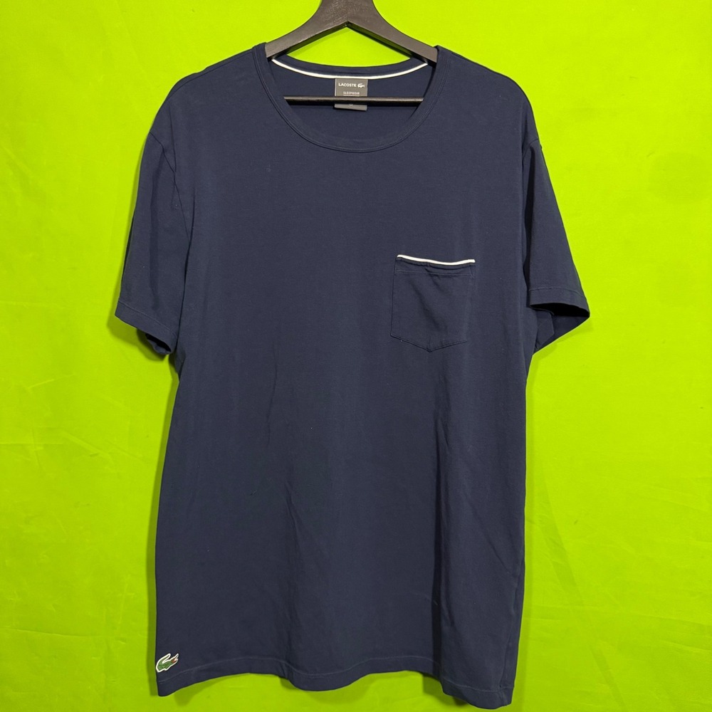 Lacoste Sleepwear T-Shirt Navy Blue Pocket Tee Size L Logo Short Sleeve
